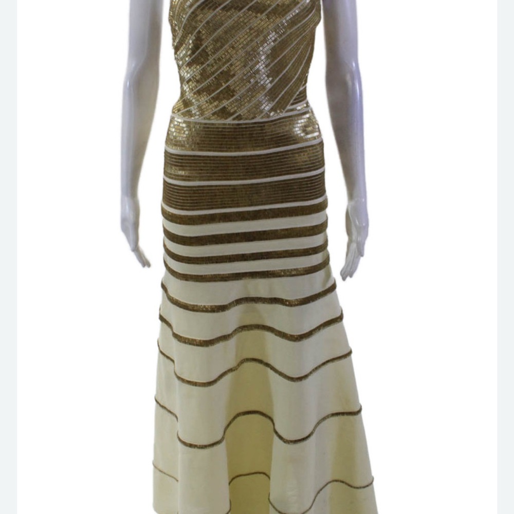 Herve Leger Gold One Shoulder Dress - Picture 13 of 13